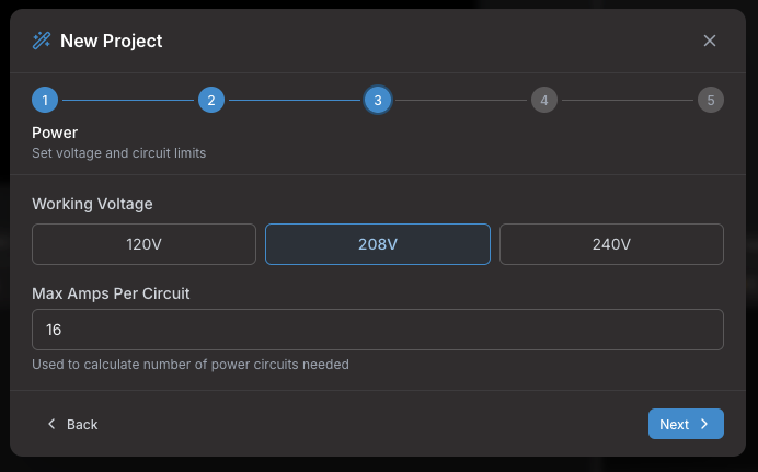 Wizard Step 3: working voltage and circuit limits