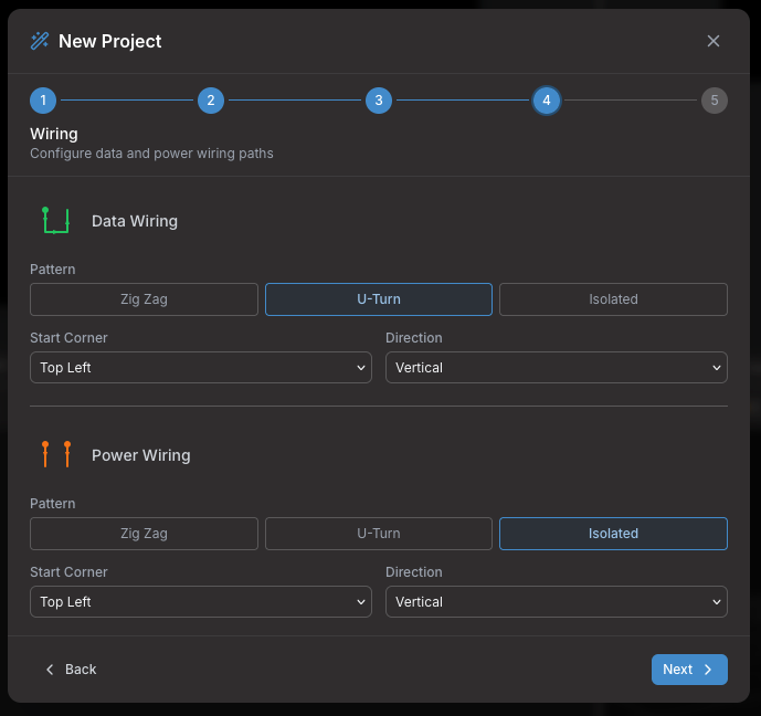 Wizard Step 4: data and power wiring patterns