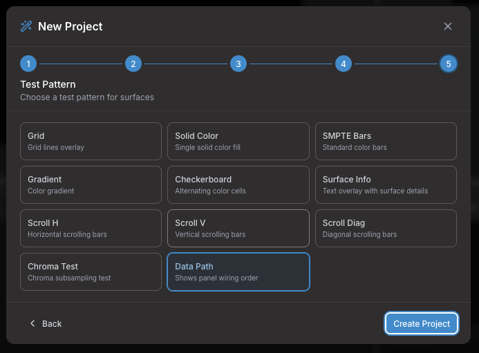 Wizard Step 5: test pattern picker