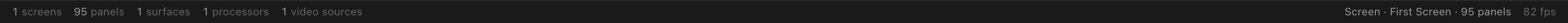 The status bar: entity counts on the left, the selection readout and FPS on the right