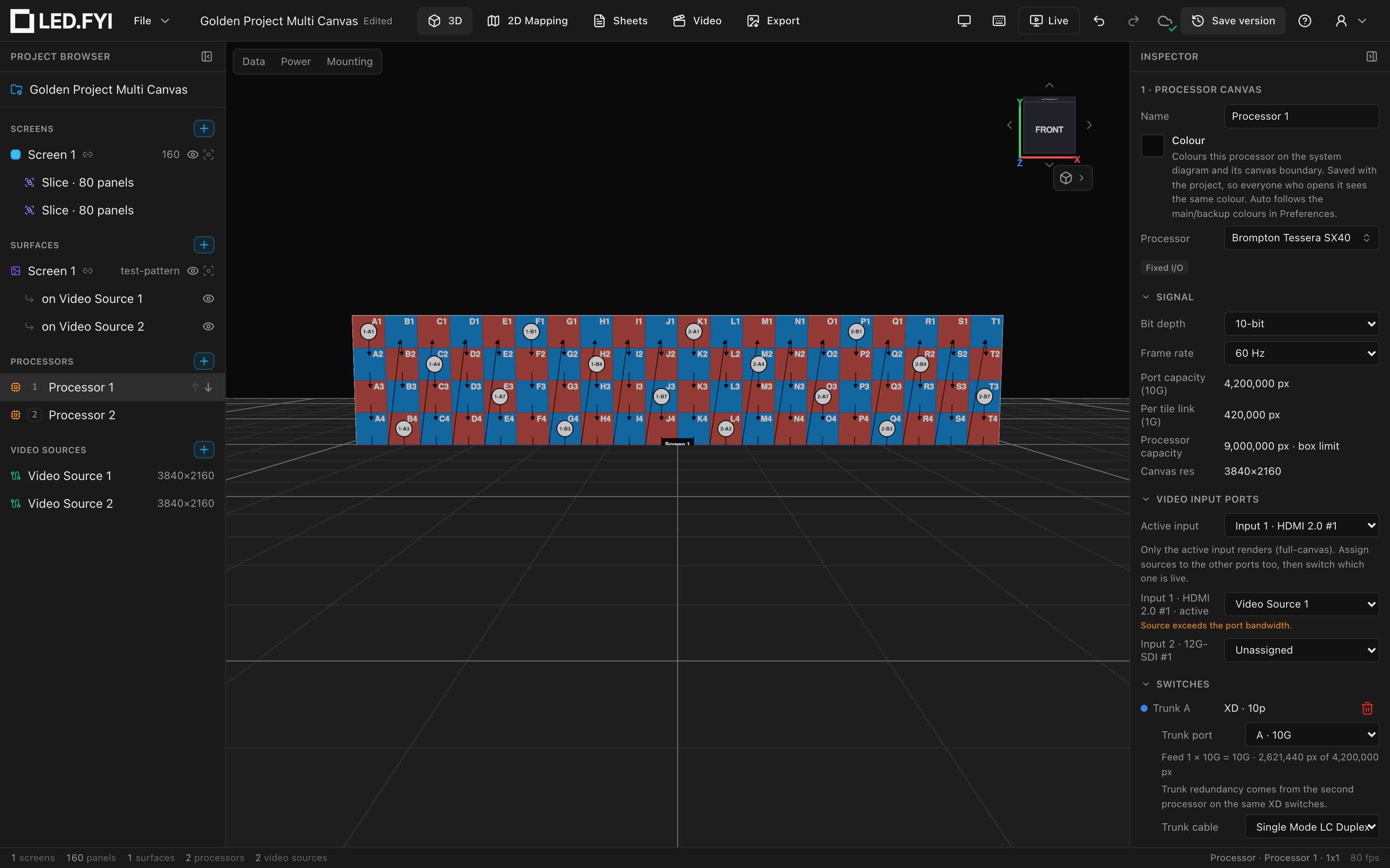 The finished wall in 3D, continuous across the processor seam