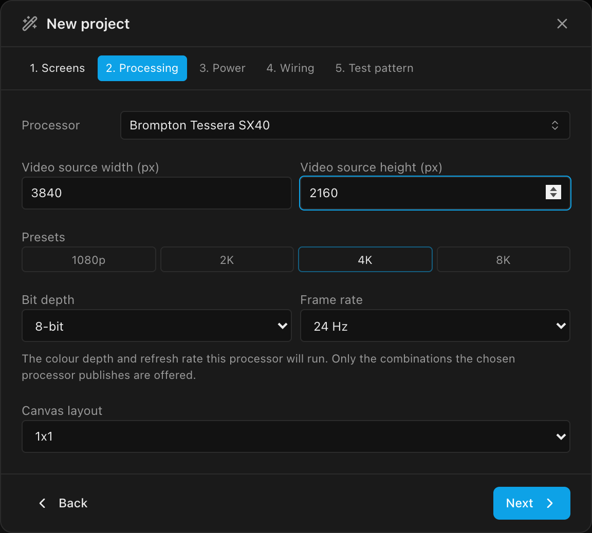 Wizard Processing step with the Tessera SX40 and a 3840×2160 video source