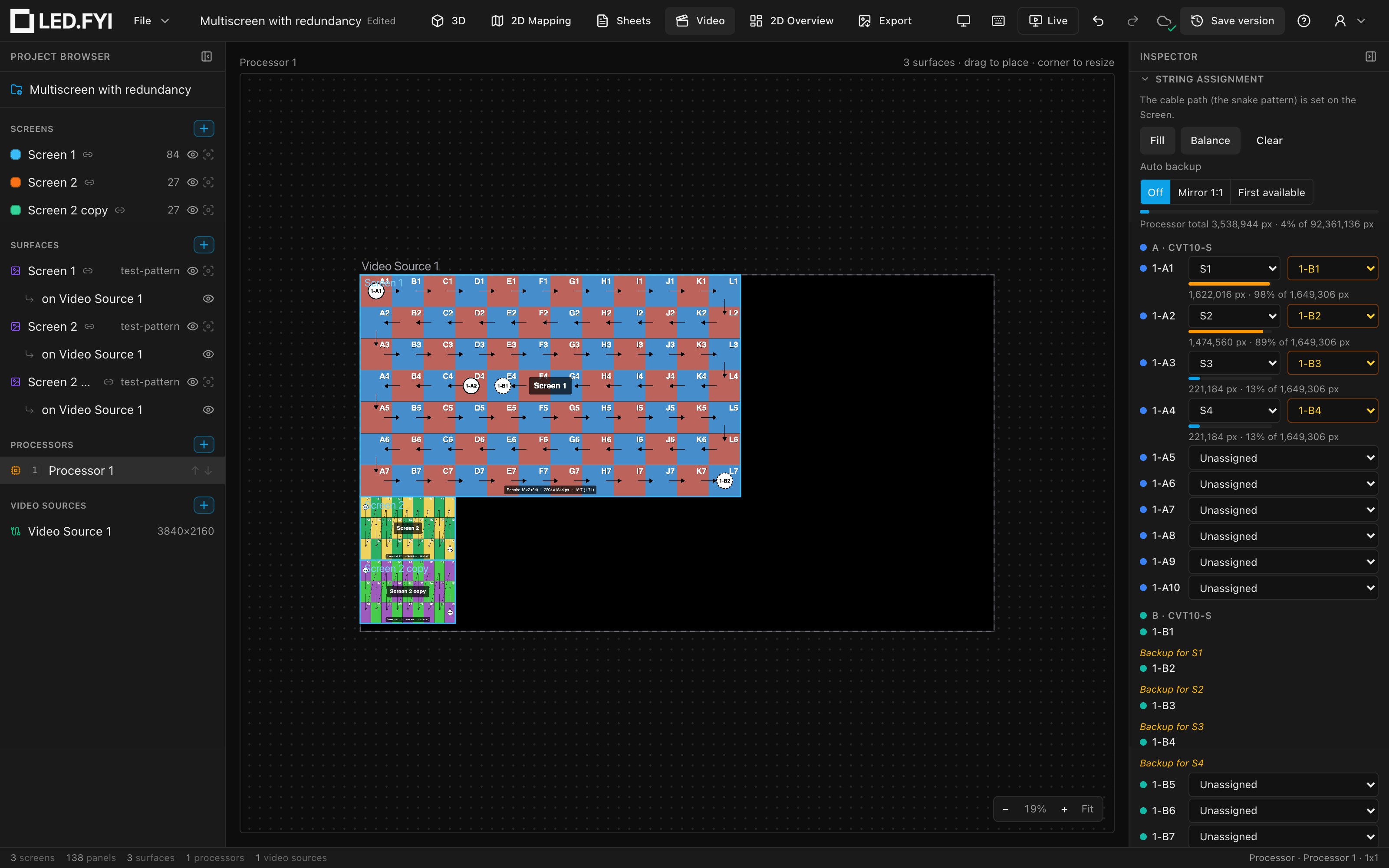 Video workbench: three surfaces stacked on the one 4K video source