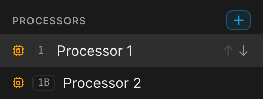 The Processors tree group, with a tag badge before each name and a canvas layout trailing the second