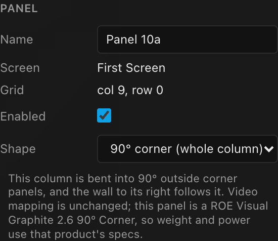 The Shape menu on a panel in a corner column