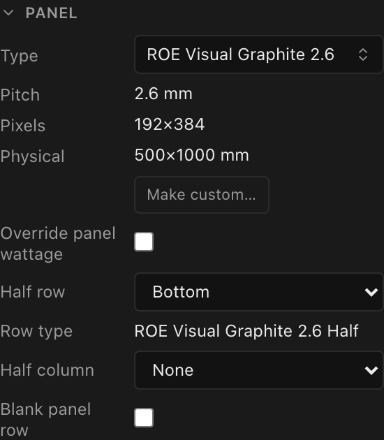 The Panel section with a library type selected