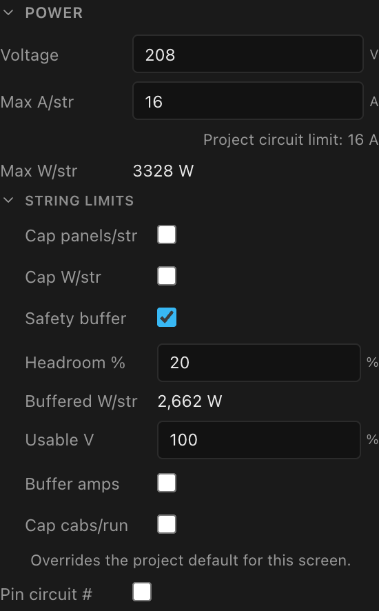The screen Power section with the safety buffer enabled