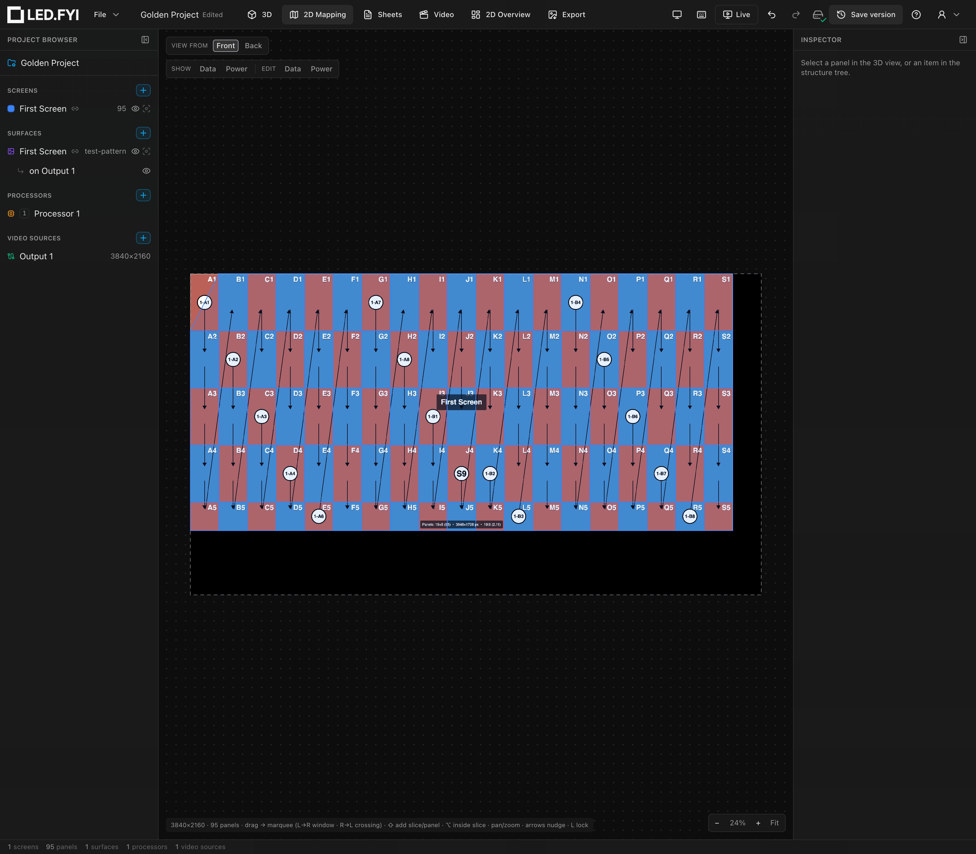 Two shaped corners, a triangle and a round corner, clipped in the 2D mapping view