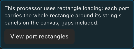 The rectangle-loading notice at the top of String assignment, with the View port rectangles button