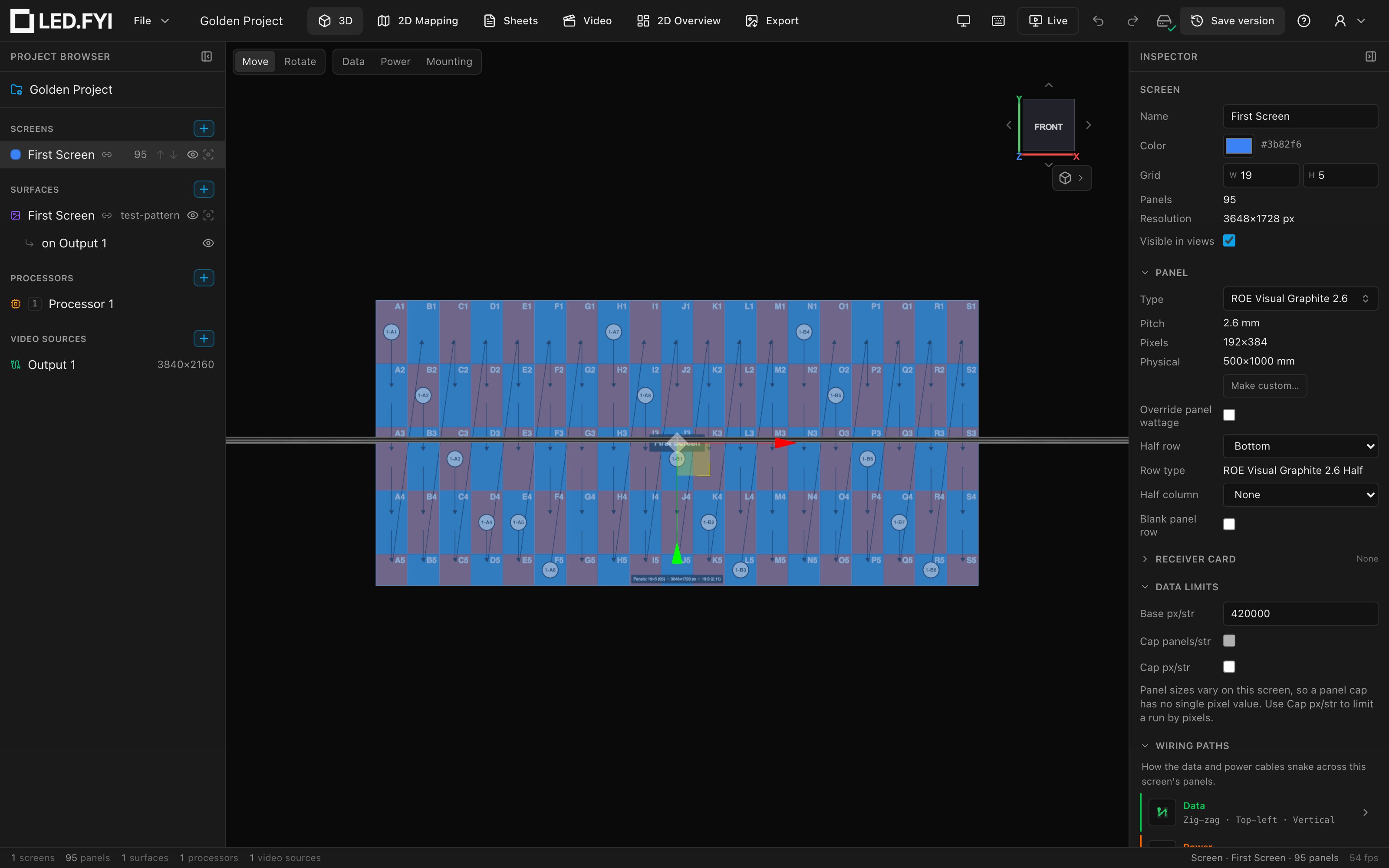 A selected screen with the move gizmo at its centre and the Move/Rotate toggle top-left