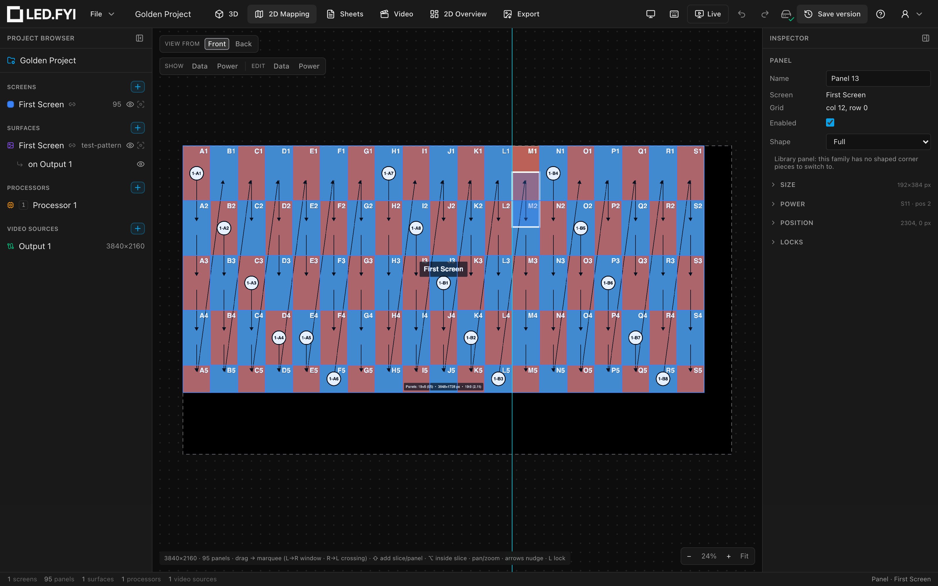 A panel mid-drag, snapped horizontally to its neighbors' shared edge; the vertical cyan guide line marks the matched edge