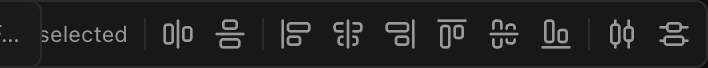 The arrange toolbar with three objects selected: center-on-sheet, align and distribute buttons